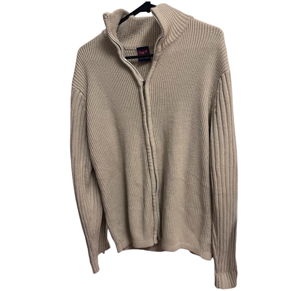 Men’s Diesel Knit Zip Up Sweater Beige Size Large